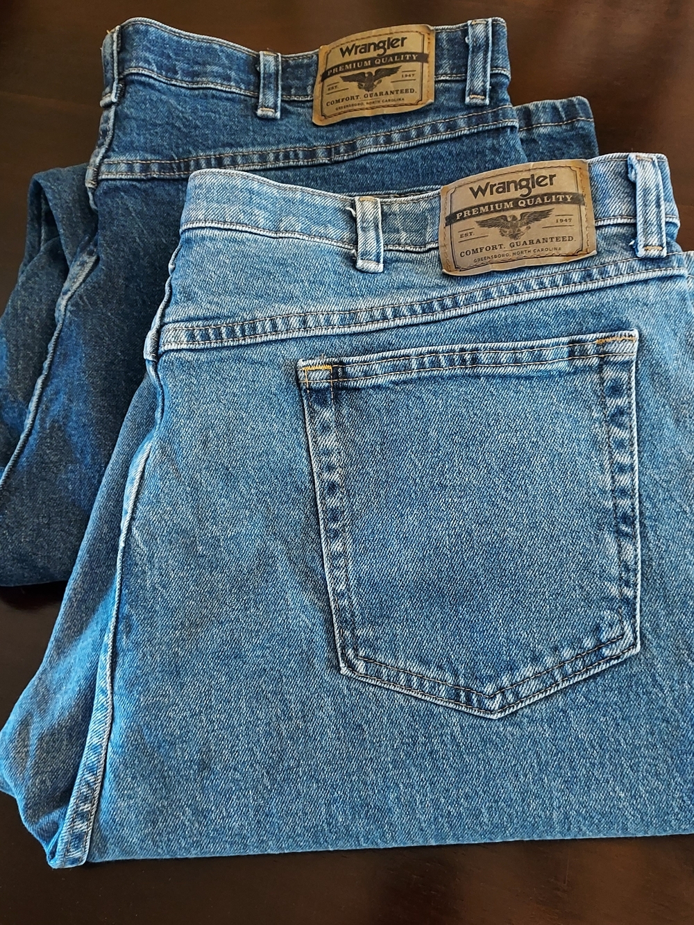 Wrangler Men’s Blue Denim Jeans Duo Regular Fit Straight 40x32.